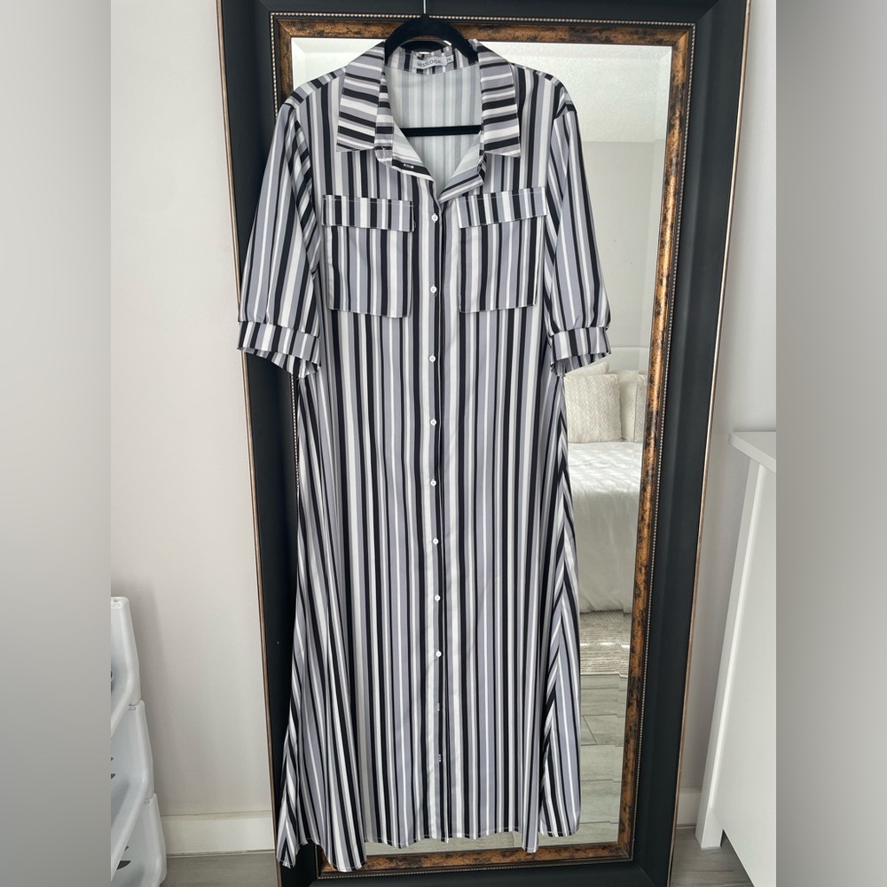 MISSLOOK Black and White Striped Maxi Dress